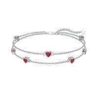 wholesale 925 Sterling Silver Heart Birthstone Anklet Bracelets for Women-01-Garnet Bracelet 7\"-9\"