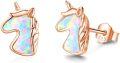 wholesale 925 Sterling Silver Rose Gold Plated Rainbow Opal Unicorn Stud Earrings for Women Girls Gifts 6mm x 8mm-0-0
