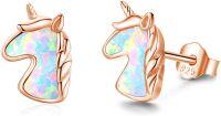 wholesale 925 Sterling Silver Rose Gold Plated Rainbow Opal Unicorn Stud Earrings for Women Girls Gifts 6mm x 8mm-Rose Gold-Opal