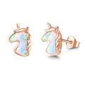 wholesale 925 Sterling Silver Rose Gold Plated Rainbow Opal Unicorn Stud Earrings for Women Girls Gifts 6mm x 8mm-0-0