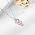wholesale 925 Sterling Silver Pink Cat Pendant Necklaces with Stone Charm Gifts for Girls and Women-0-3