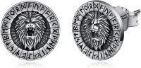 wholesale 925 Sterling Silver Viking Rune Lion Head Stud Earrings for Men & Women-lion(black)