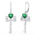 wholesale 925 Sterling Silver Lucky Shamrock Drop Dangle Leverback Earrings with Green Crystal Heart and Knot Design-0-0