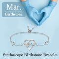 wholesale 925 Sterling Silver & 5A Zircon Heart Stethoscope Birthstone Bracelet - Adjustable Chain-0-3