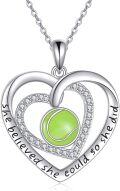 wholesale 925 Sterling Silver Heart with Green Enamel Tennis Ball and Cubic Zirconia Pendant Necklace s for Women-0-0