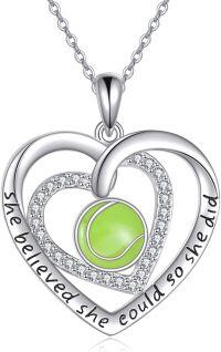 wholesale 925 Sterling Silver Heart with Green Enamel Tennis Ball and Cubic Zirconia Pendant Necklace s for Women-Tennis ball