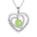 wholesale 925 Sterling Silver Heart with Green Enamel Tennis Ball and Cubic Zirconia Pendant Necklace s for Women-0-0