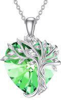 wholesale 925 Sterling Silver & 14K White Gold Plated Heart Tree of Life Necklace with Green Peridot Crystal-0-0