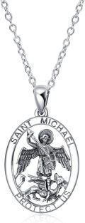 wholesale 925 Sterling Silver Saint Michael Protect Us Oval Pendant Necklace-0-0
