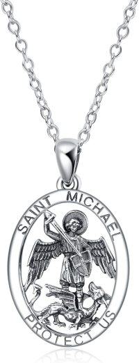 wholesale 925 Sterling Silver Saint Michael Protect Us Oval Pendant Necklace-St. Michael