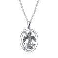 wholesale 925 Sterling Silver Oxidized Saint Michael Protect Us Oval Pendant Necklace-0-0
