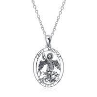wholesale 925 Sterling Silver Oxidized Saint Michael Protect Us Oval Pendant Necklace-St. Michael