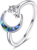 wholesale 925 Sterling Silver Opal Moon Star Ring Adjustable Celestial Jewelry for Women-0-0