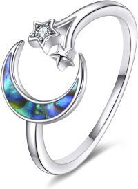 wholesale 925 Sterling Silver Opal Moon Star Ring Adjustable Celestial Jewelry for Women-abalone shell