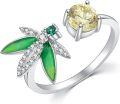 wholesale 925 Sterling Silver Sapphire Emerald Green Dragonfly Butterfly Adjustable Ring-0-0