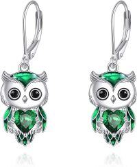 wholesale 925 Sterling Silver Birthstone Owl Dangle Earrings for Women Christmas Gifts-05-May