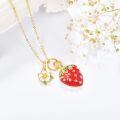 wholesale 925 Sterling Silver & Zircon Strawberry Flower Necklace for Women - 0.59 Red Pendant, 18+2 Chain - Joyful Fruit Jewelry Gift-0-1