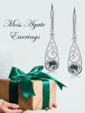 wholesale 925 Sterling Silver Moss Agate Vintage Filigree Dangle Earrings for Women-0-2