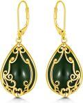wholesale 14K Gold Plated Sterling Silver Round Natural Jade Earrings for Women-0-26
