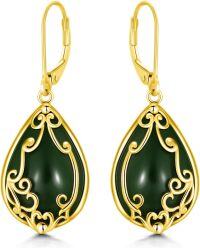 wholesale 14K Gold Plated Sterling Silver Round Natural Jade Earrings for Women-D-Filigree-Gold