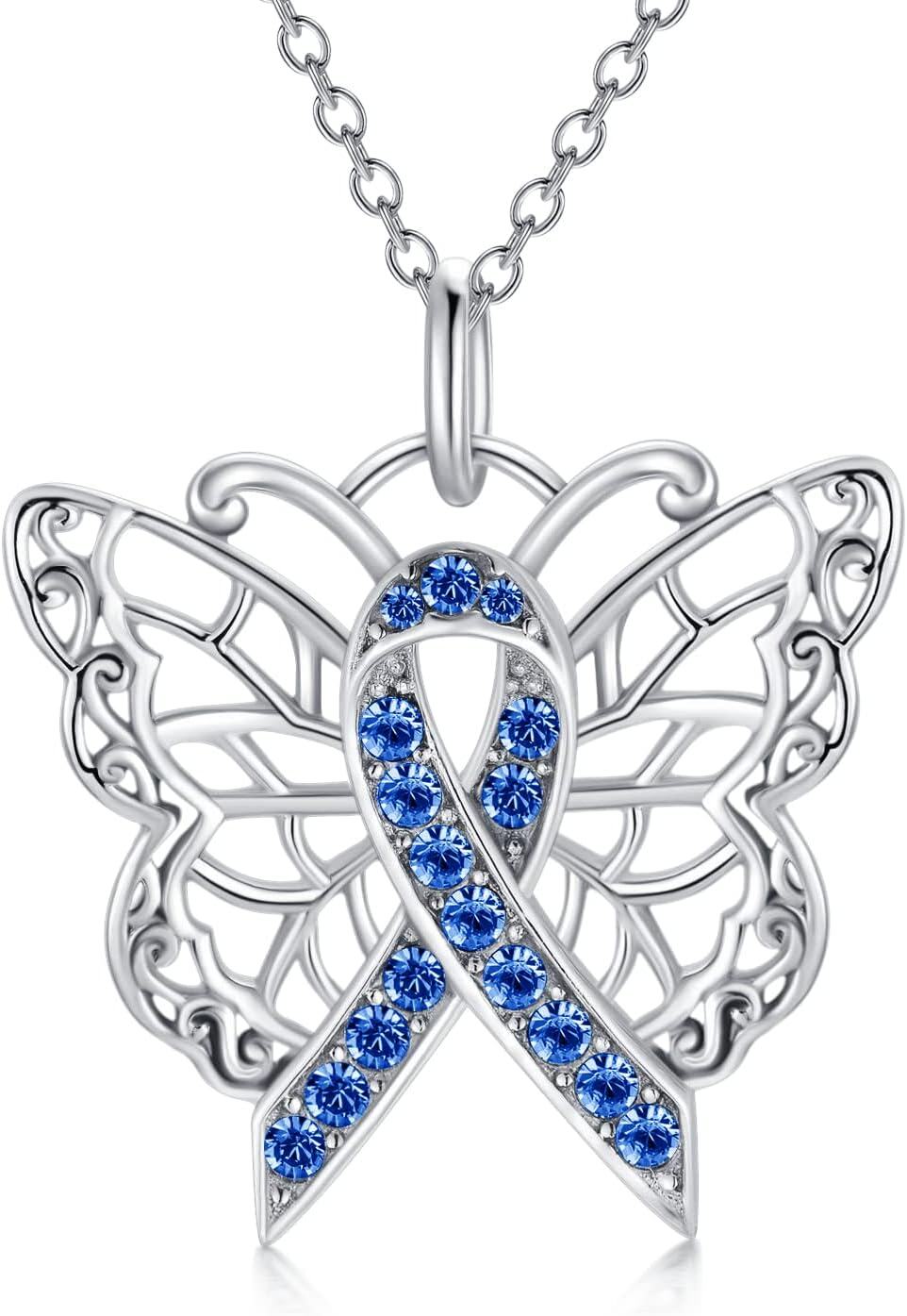  Silver Stone Cancer Survivor Necklace Women s Awareness Gift -01-Butterfly-dark blue-01-Butterfly-dark blue