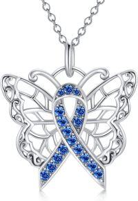 wholesale 925 Sterling Silver Butterfly Blue Ribbon Pendant for Cancer Survivors - Awareness s for Women-01-Butterfly-dark blue-01-Butterfly-dark blue