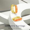 wholesale 925 Sterling Silver & Yellow Gold-Plated Orange Fire Opal Huggie Hoop Earrings for Women-0-5