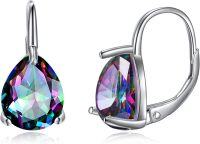 wholesale Sterling Silver Earrings with Moss Agate Opal Larimar Turquoise Onyx Rose Quartz Amethyst Garnet Moonstone-F-Rainbow CZ Leverback Earrings