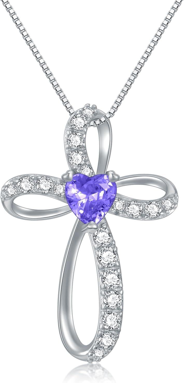  Sterling Silver Birthstone Cross Necklace for Women Birthday Mother s Day Gift ( )-trendy jewelry for women 2023