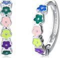 wholesale 925 Sterling Silver Enamel Colorful Flowers Huggie Hoop Earrings for Women and Girls-0-0