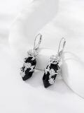wholesale 925 Sterling Silver Obsidian Sunflower Chakra Earrings for Healing & Luck, 25x11mm-0-1