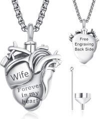 wholesale 925 Sterling Silver Aunt Cremation Necklace Wholesale Engraved Heart Urn Pendant-Wife-Wife-Personalized