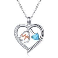wholesale 925 Sterling Silver Gemstone Heart Stethoscope Pendant Necklace for Women-A12:December-Topaz