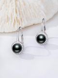 wholesale 9mm Freshwater Cultured Tahitian Black Pearl Earrings For Women French Stud Earrings Anniversary Jewelry Christmas Valentine Mothers Day Birthday Gifts For Women Her Wife Mom -0-2