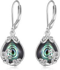 wholesale 925 Sterling Silver Abalone Shell Filigree Teardrop Dangle Leverback Earrings-Abalone Shell
