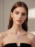 wholesale 925 Sterling Silver Family Tree Mother Children Blue Cubic Zirconia Pendant Necklace-0-2