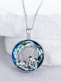 wholesale 925 Sterling Silver Blue Crystal Bamboo Panda Pendant Necklace-0-1