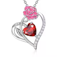 wholesale 925 Sterling Silver Birthstone Flower Necklace for Women-01-Jan-Carnation
