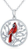 wholesale 925 Sterling Silver Red Enamel Cardinal Tree of Life Pendant Necklace for Women Girls Gifts-0-0