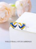 wholesale 925 Sterling Silver Heart-Shaped Volleyball Stud Earrings - Blue & Yellow-0-1