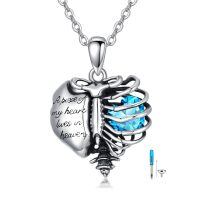 wholesale 925 Sterling Silver Cremation Jewelry Heart Urn With Sky Blue Crystal Pendant-12-December