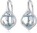 wholesale 925 Sterling Silver Turquoise Anchor Drop Earrings for Women-0-0