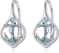 wholesale 925 Sterling Silver Turquoise Anchor Drop Earrings for Women-04-Anchor