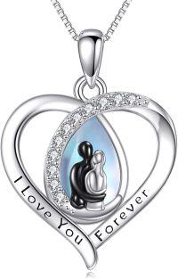 wholesale 925 Sterling Silver Mother and Child Love Forever Moonstone Heart Necklace  for Mom Daughter Wife Girlfriend-Couple