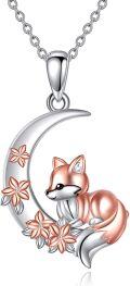 wholesale 925 Sterling Silver 925 Crescent Moon & Floral Fox Pendant Necklace Gift for Women-0-0