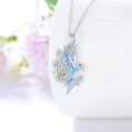 wholesale 925 Sterling Silver White Gold Plated Blue Enamel Hummingbird Flower Pendant Necklace-0-2