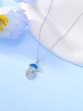 wholesale 925 Sterling Silver Blue Opal Jellyfish Pendant Necklace with Swarovski Crystals-0-3