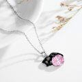 wholesale 14K Gold Pink Crystal Black Cat Pendant Necklace for Women Cats Lover-0-4