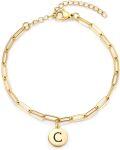 wholesale S925 Sterling Silver & Gold Plated Initial Bracelet - LUCK Friendship Jewelry with Adjustable Chain for Women, Gift for Best Friend, Sister, Graduation-0-0