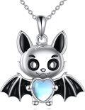 wholesale 925 Sterling Silver Bat Heart Moonstone Pendant Necklace  for Women and Girls-0-0